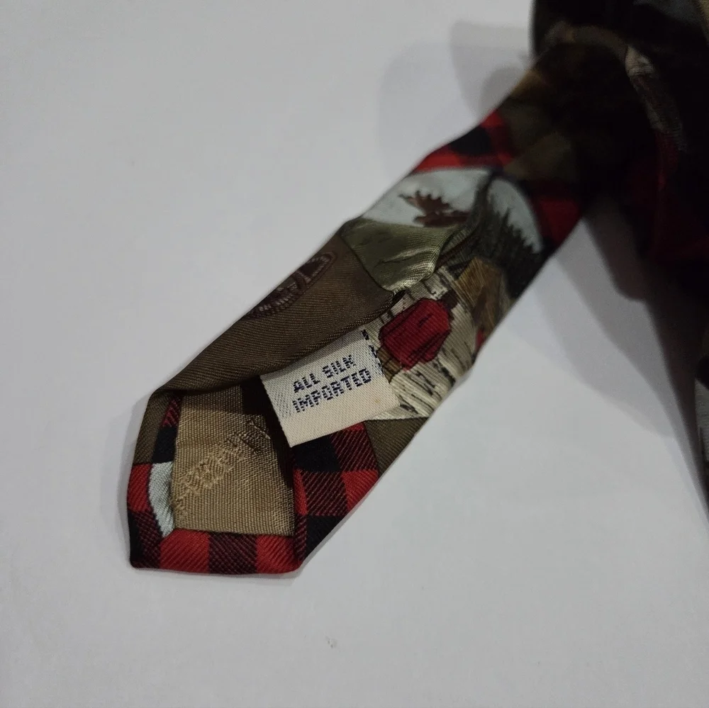 Ruff Hewn Plaid Red and Brown Men's Tie Christmas,Cabin